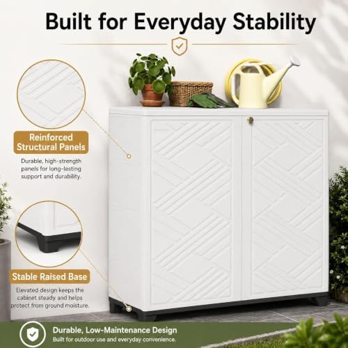 ADDOK Outdoor Storage Cabinet, 60 Gallon Waterproof Resin Patio Storage Cabinet with Double Doors, Weather-Resistant Organizer for Garden Tools/Home/Toys/Porch - Image 5