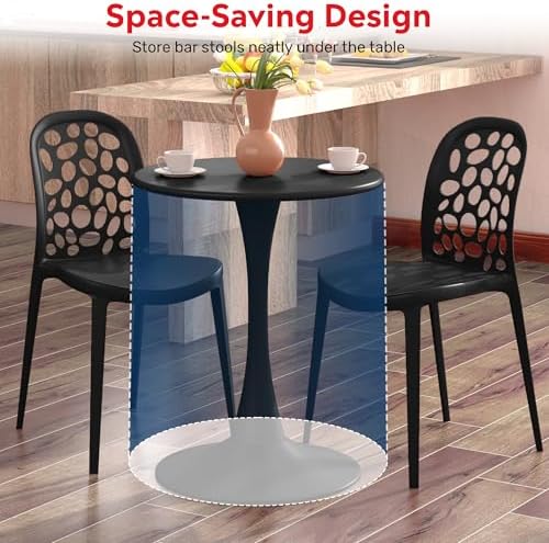 Costaelm Small Dining Table, Round PP Outdoor Table, Weather Resistant Balcony Table for Outside Poolside Deck Lawn Garden Backyard, Black - Image 6