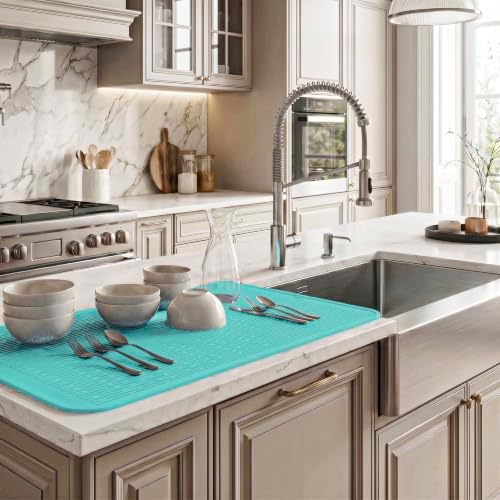 MicoYang Silicone Dish Drying Mat for Multiple Usage,Easy clean,Eco-friendly,Heat-resistant Silicone Mat for Kitchen Counter or Sink,Refrigerator or Drawer Liner Mint 5XL 36inches x 18inches - Image 5