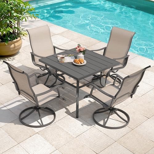 NUU GARDEN 37" Outdoor Patio Table, Square Steel Slat Dining Table for 4 with 1.57" Umbrella Hole, Powder-Coated Iron Frame and Slatted Top for Patio, Garden and Balcony, Gray - Image 5