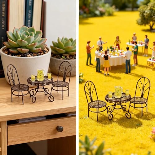 6 PCS Dollhouse 1/12 Miniatures Bistro Table Chair Set with Accessories - Image 6