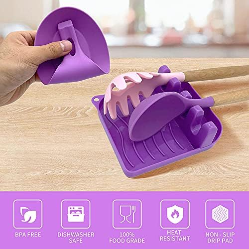 2 Pack Multiple Utensil Spoon Rest with Drip Pad Non-Slip Heat Resistant Kitchen and Grill Spoon Holder for Spatula, Ladle, Tongs, Kitchen Gadgets, and Cooking Accessories (Noble Purple) - Image 3