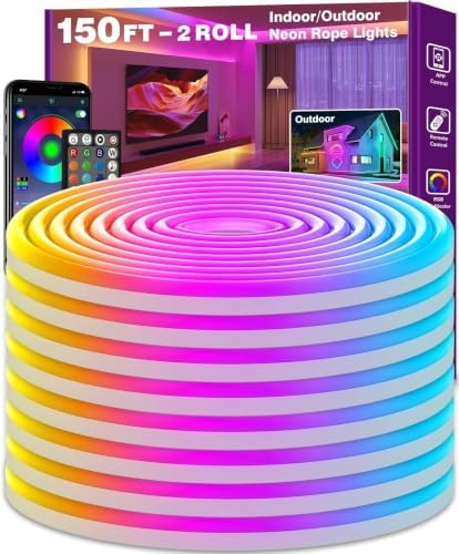 SINLEY Led Neon Rope Light 150FT,Control with App/Remote,Flexible Led Rope Lights,Multiple Modes,IP68 Outdoor RGB Neon Lights Waterproof,Music Sync Gaming Led Strip Lights for Bedroom Indoor by Unknown
