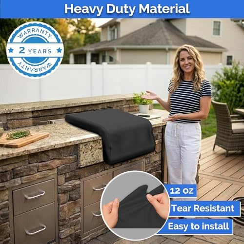 Covers & All Built-in Grill Side Burner Cover – 12 oz Heavy Duty Waterproof Outdoor BBQ Side-Grill Burner Protector with Air Vent & Elastic Fit (20 x 33 x 18 in, Black) - Image 5