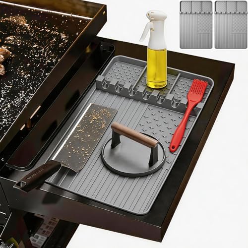 2 PCS Silicone Grill Mat Compatible with Blackstone, BBQ Griddle Tools Mat with Drip Pad, Spatula for Outdoor Kitchen Counter, Gifts for Men (Grey-2) by Rodnsurwprovidesyouwithhig