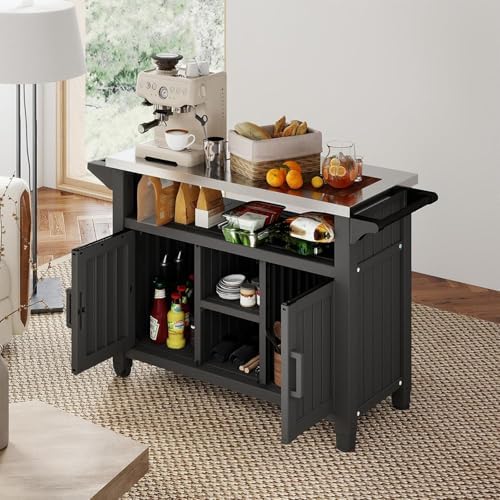 EasyUp Outdoor Storage Cabinet,Patio Storage Table, Bar Table with Wheels,Outdoor Bar Cart for Patio, Poolside and Backyard,Classic Black - Image 2