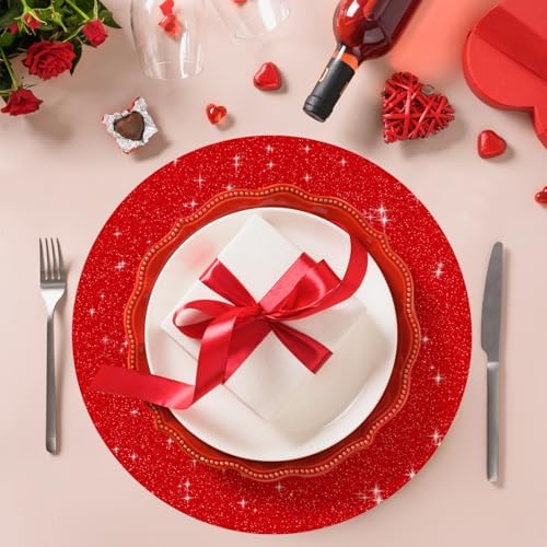 50 PCS Red Paper Placemats Round Place Mat Glitter Disposable Paper Charger Doilies Tablemats for Christmas Valentines Party Birthday Wedding Dinner Table Decor(13x13inch) - Image 4