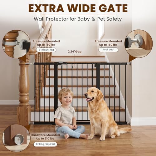 Mumeasy 36" Extra Tall Baby Gate for Doorways, 29.7"-57" Extra Wide Dog Gate for Stairs, Pressure Mounted Auto Close Pet Safety Gate with Easy Walk Thru Door, Large Indoor Child Gate for House, Black - Image 3