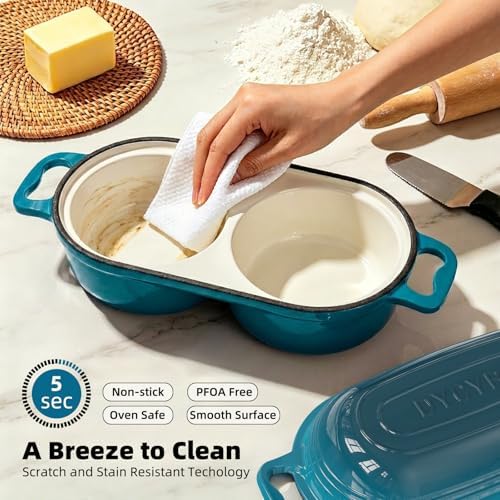 Enameled Cast Iron Double Round Bread Loaf Pot with Lid – Emerald - Image 6