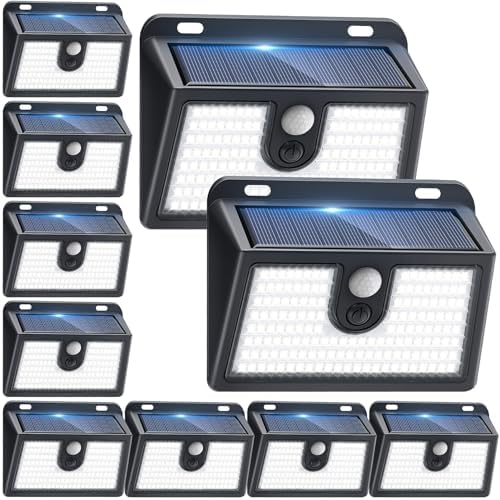 [10 Packs] Solar Motion Sensor Outdoor Lights, Super Bright Solar Lights Outdoor Waterproof, 3 Lighting Modes Security Wall Light for Outside Walking Dog Fence Backyard Deck Garden Door Step Garage by Claoner
