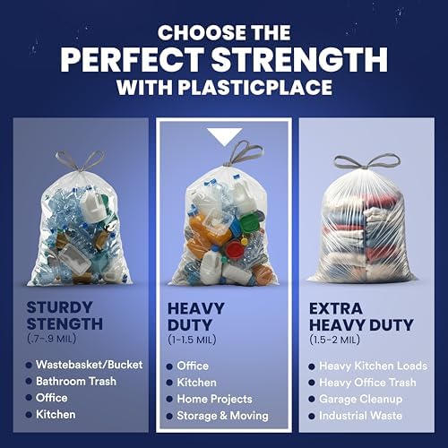 Plasticplace 13 Gallon Trash Bags â”‚ 1.0 Mil â”‚ Clear Extra Tall Drawstring Garbage Can Liners â”‚ 24" x 31" (200 Count) - Image 6