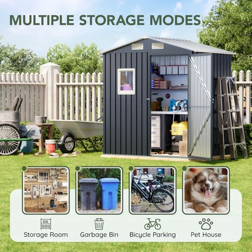 6 x 4 FT Metal Storage Shed for Backyard,Nightblue - Image 5