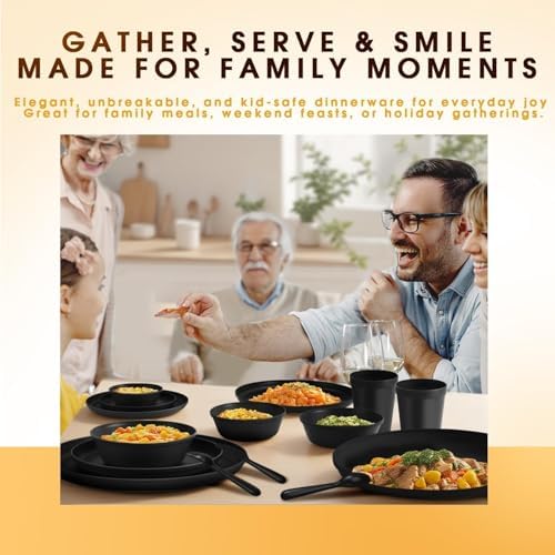 40 Piece Plastic Dinnerware Set for 8 with Cutlery, Unbreakable Plates and Bowls Set, Dishwasher & Microwave Safe Reusable Dish Set for Camping, RV, Outdoor Kitchen, Apartment Dining, Black - Image 5