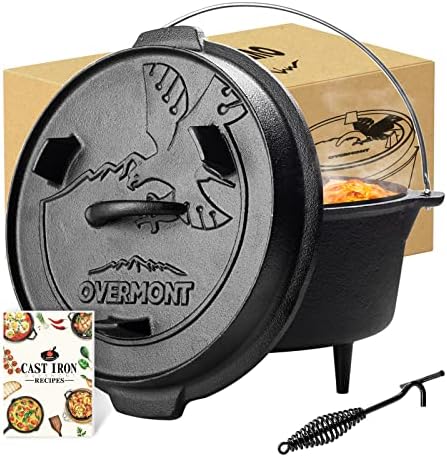 Overmont 6QT Cast Iron Dutch Oven - Pre-Seasoned Pot with Lid Lifter & Legs by Overmont