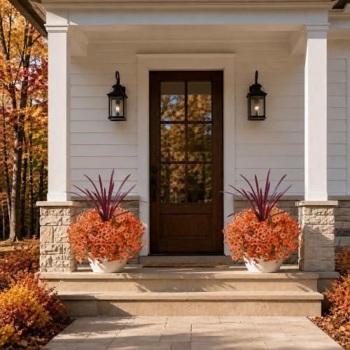 Fall Flowers Artificial Mums for Outdoors Autumn Decor, 12 Bundles Orange Fake Fall Mums with 1 pcs Burgundy Orchid Leaf UV Resistant Look Real Faux Flowers for Outside Planter Home Porch Patio Yard - Image 6