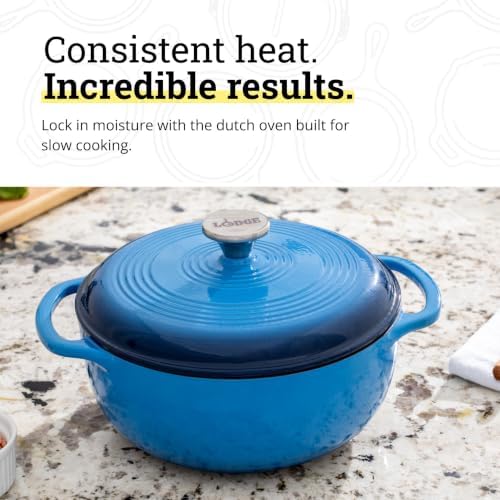 Lodge Essential Enamel Cast Iron Dutch Oven, 4.5 Quart, Caribbean Blue - Image 3