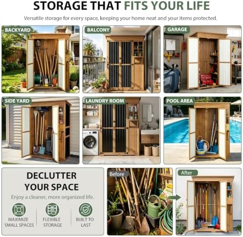 Gowoodhut Large Outdoor Storage Cabinet Weatherproof Garden Tool Shed - Image 6