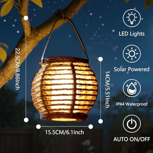 Solar Powered Outdoor Lantern, Rope Woven, 14x15.5 cm, Set of 2 - Image 6