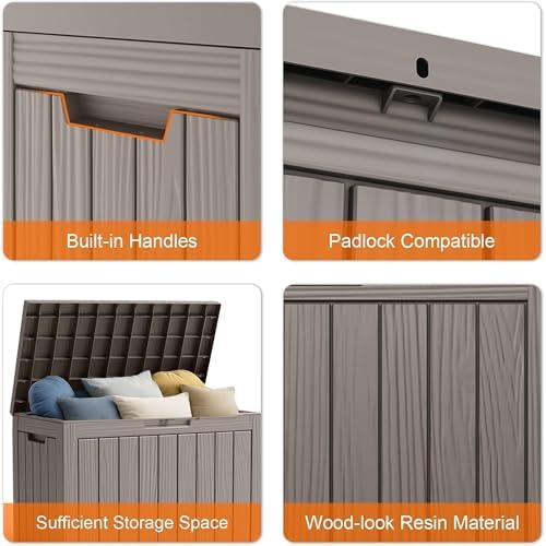 45 Gallon Waterproof Resin Deck Box, UV Resistant Outdoor Storage for Garden, Patio, Porch, Delivery（Grey，45 Gallon） - Image 3
