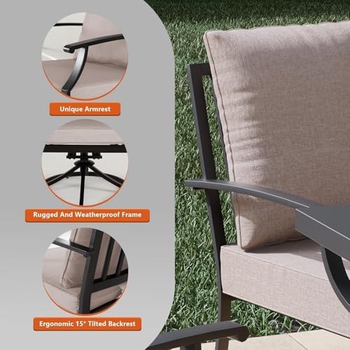 7 Pcs Outdoor Patio Furniture Set with 48"/55000 BTU Outdoor Round Propane Fire Pit Table,Patio Conversation Sets 6 Fixed Chairs No-Slip Cushions and Waterproof Covers,Sand - Image 3