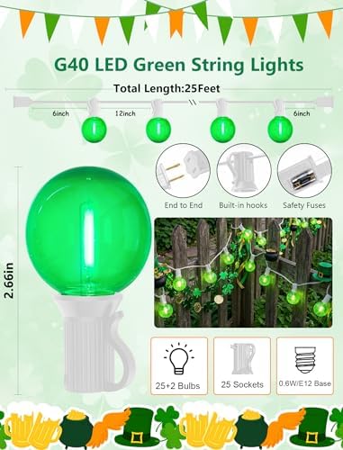 25FT G40 LED Green String Lights Outdoor with 27 Shatterproof Globe Bulbs - Image 2