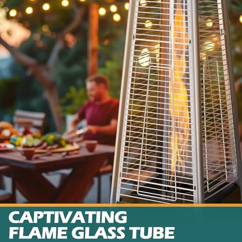 Flame Pyramid Pool Heater, Triple Safety Protection Portable Patio Heater with Patio Cover, Warm Glass Tube with Durable Wheels-Brown - Image 7