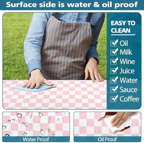 Picnic Table Cover with Bench Covers and Bag, Pink and White Checkered Gingham Buffalo Plaid Camping Tablecloth Cover Waterproof Windproof Elastic Edges Fitted Tablecloths for Outdoor 3PCS 30x96 Inch - Image 5