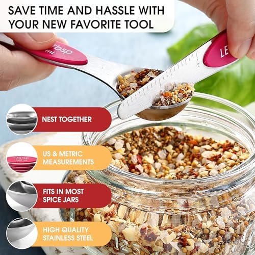 Spring Chef Dual Sided Magnetic Measuring Spoons Set of 8 for Kitchen, Pink - Image 5