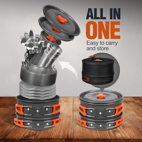 REDCAMP 6/10/11/12/14/15/19 PCS Camping Cookware Mess Kit Camping Gear Campfire Utensils Lightweight Stackable Pot Pan Bowls Soup Spoon with Storage Bag for Camping, Backpacking, Outdoor Cooking - Image 5