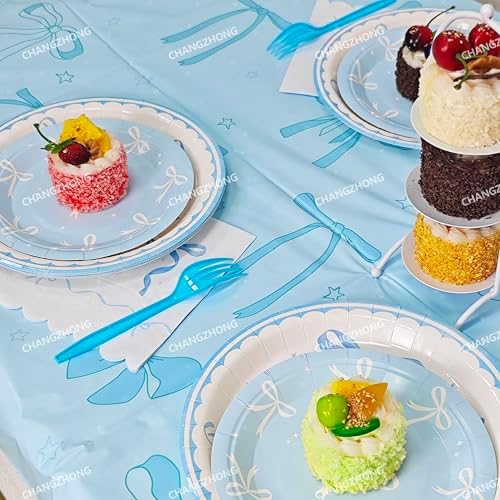 CHANGZHONG 50pcs Blue Bow Party Plate Dessert And Plate combination - Image 4
