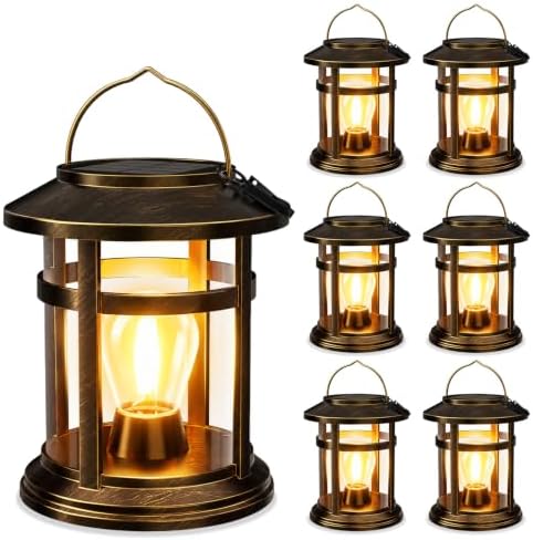 Solar Lantern Outdoor Waterproof, 6 Pack Bright Hanging Solar Lights for Outside Decorative, Upgraded Solar Powered Lanterns LED Lighting for Garden Patio Porch Decor Gifts (Antique Copper) by BONLION
