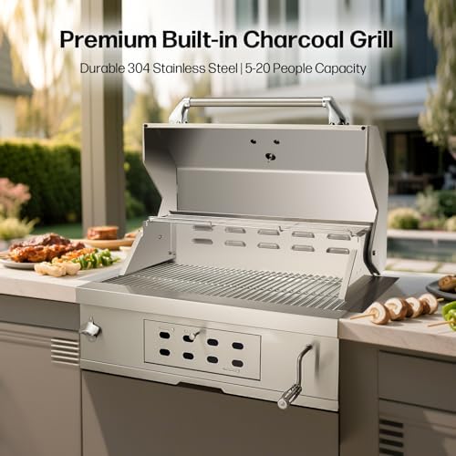 28Inch Built in Charcoal BBQ Grill for Outdoor Kitchen,Large Barbecue Grill - Image 2