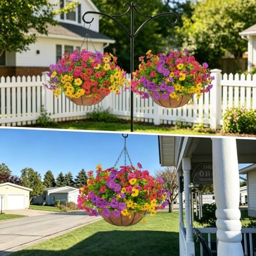 2 Set Artificial Hanging Flowers with Baskets for Outdoor Decor - Image 3