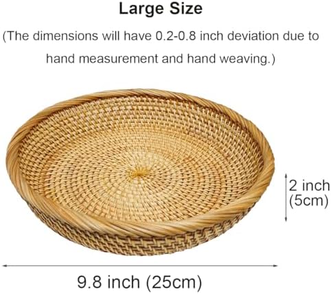 RT&BS Round Rattan Bread Basket, Rattan Fruit Basket, Rattan Decorative Tray, Rattan Keys Tray, Handwoven Storage Baskets for Kitchen, Dining Room, Store, Restaurant, Bathroom (L) - Image 4