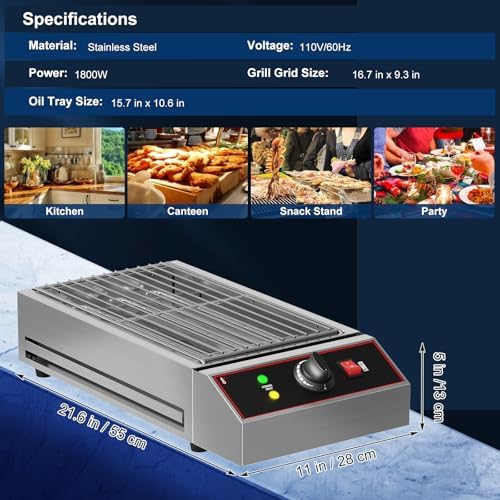 GarveeHome Electric Indoor Grill, 1800W Commercial Portable BBQ Grill Smokeless Countertop Grill with Removable Griddle, Stainless Steel, for Restaurant Home Camping Party Picnic - Image 7