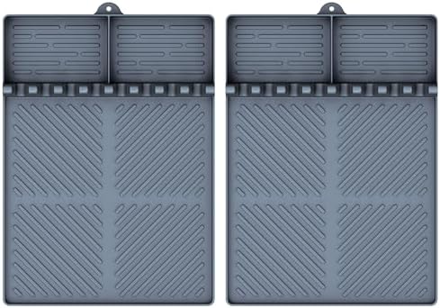 Silicone Griddle Tools Mat for Blackstone, Griddle Accessories Side Shelf Mat Grill Pad for Outdoor Grill Kitchen Counter Spatula Silicone Mat with Drip Pad (Grey (2Packs)) by SARTNP