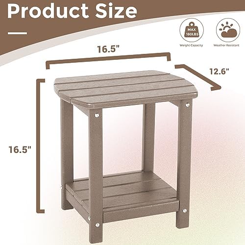 Adirondack Square Outdoor Side Table,2-Tier Storage Patio Side Table, HDPE End Tables for Backyard Pool Porch Garden Lawn - Image 3