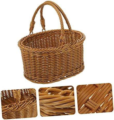 PRETYZOOM 2pcs Hand Woven Imitation Rattan Basket for Outdoor Use Multi-functional Picnic Fruit and Flower Storage with Handles Rustic Design for Home and Garden Decor - Image 3