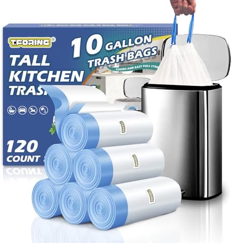 Kitchen 10 Gallon Trash Bag Drawstring,1.2 Mil,Unscented,120 Count by TFORING%C2%AE