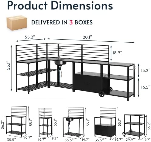 Modular Outdoor Kitchen Island with Sink, 5Pcs Prefab Outdoor Cabinets Kit - Image 2