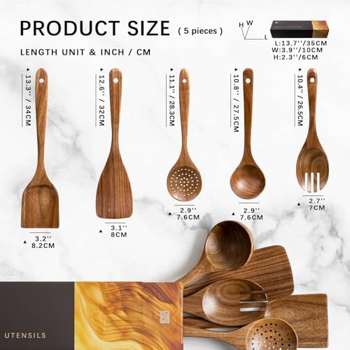 Wooden Spoons for Cooking, 5-Piece Acacia Wood Cooking Utensil Set - Image 2