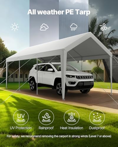 VEVOR Carport, 10 x 20 FT Outdoor Car Canopy, Potable Carport, Heavy Duty Galvanized Cars Shelter, UV-Resistant & Water-Resistant, All-Season Protection, Storage Shed for Car Boat Motorcycle White - Image 6