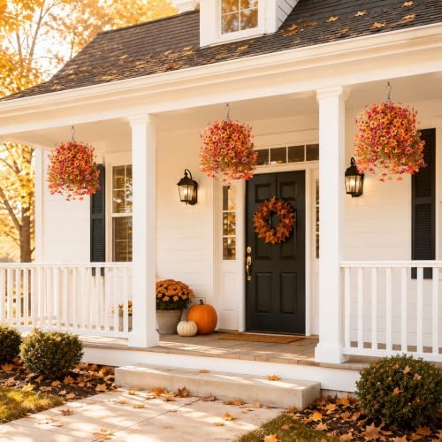 Artificial Hanging Fall Flowers for Outdoors, 2 Pcs Fake Mums Plants - Image 6