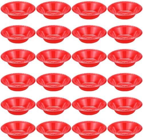 24 Pack 16oz Red Disposable Plastic Bowls Dessert, Ice Cream, Salad, Soup Serving Cups for Party, Picnic, Food Snacks (Red) by Unknown
