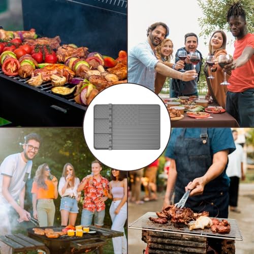 2 PCS Silicone Grill Mat Compatible with Blackstone, BBQ Griddle Tools Mat with Drip Pad, Spatula for Outdoor Kitchen Counter, Gifts for Men (Grey-2) - Image 6