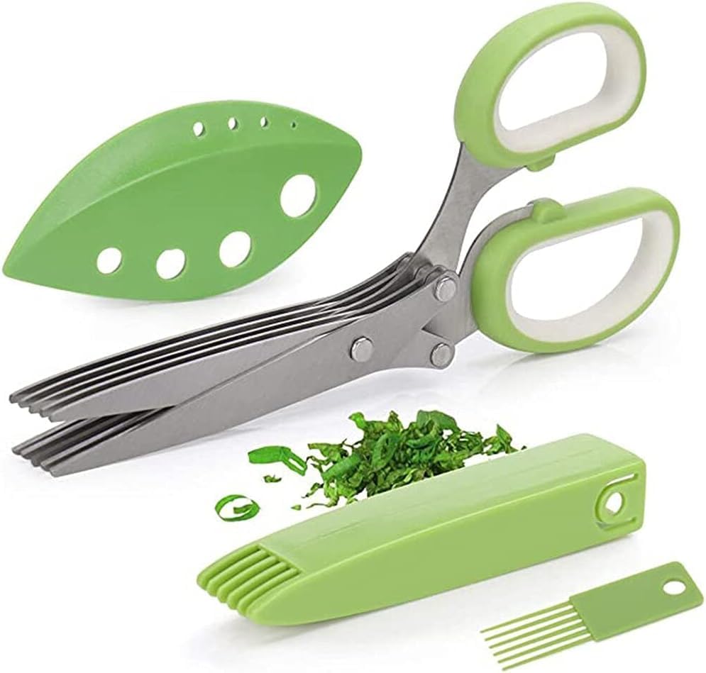 Upgraded Herb Scissors, Effortless Herb Shears Cutter Tool with Sharp Stainless Steel Blades for Fresh Herbs, Must-Have Kitchen & Cooking Gadget, (Green) by HFLYJPYW