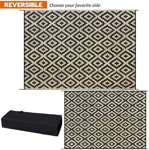 SAND MINE Reversible Mats, Plastic Straw Rug, Modern Area Rug, Large Floor Mat and Rug for Outdoors, RV, Patio, Backyard, Deck, Picnic, Beach, Trailer, Camping, Black & Beige, 10' x 14' - Image 3