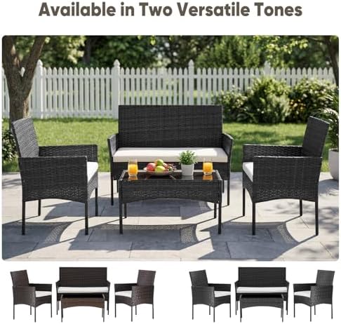 DUMOS 4-Piece Patio Furniture Set, Outdoor Rattan Seating Chair, Black - Image 4