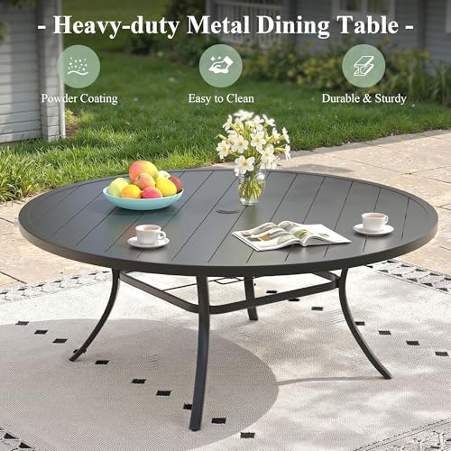 Outdoor Dining Table for 8, 63" Round Outdoor Table with Adjustable Umbrella Hole, All-Weather Metal Patio Dining Table for Lawn Garden Backyard Deck, Black - Image 7