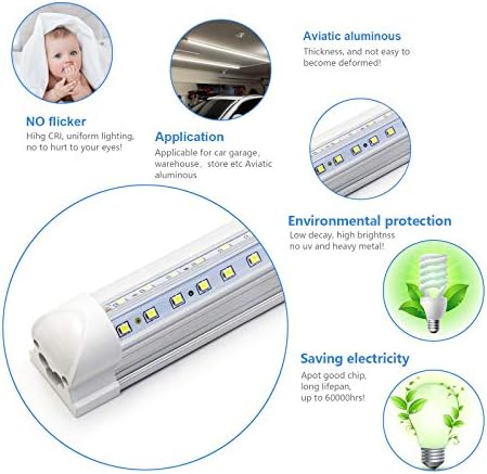 10-Pack 8ft LED Shop Light Fixture - 90W T8 Integrated LED Tube Light - 6500K 12000LM V-Shape Linkable - High Output - Clear Cover - Plug and Play - 270 Degree Lighting for Garage, Shop, Barn - Image 6